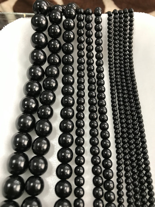 6mm to 15mm Round Jet stone beads, Oltu Tasi